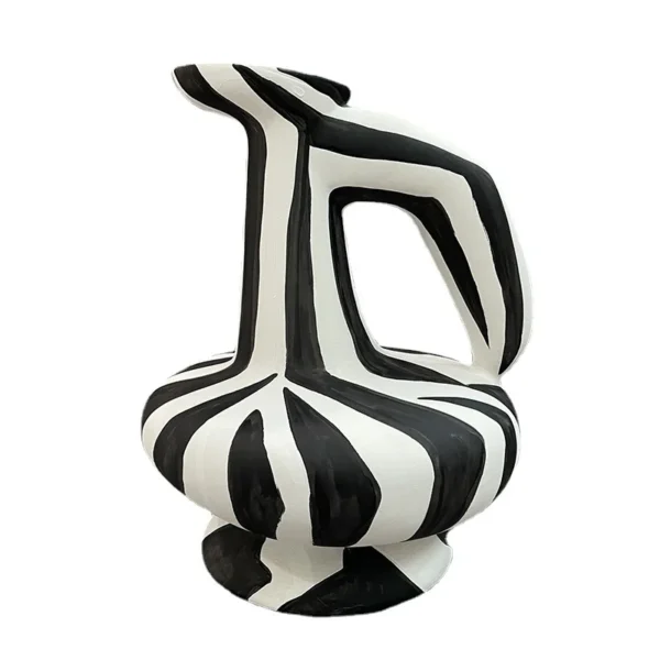 Geometric Striped Vase Kettle Shape Handle Line Shaped Ceramic Crafts Home Decoration Vases for Flowers Pots - Image 5