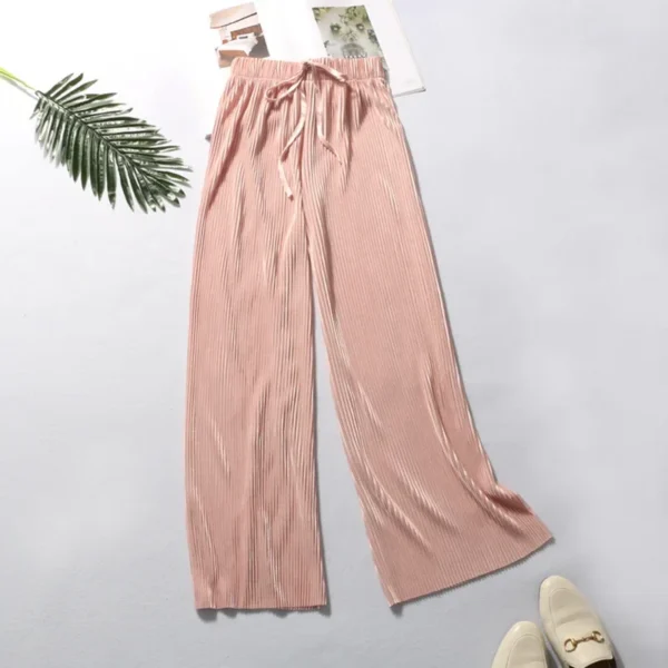 Women's High-waisted Slimming Bell Bottoms Solid Color Ice Silk New Style Elastic Waist Band Casual Trousers Summer Wholesale - Image 10