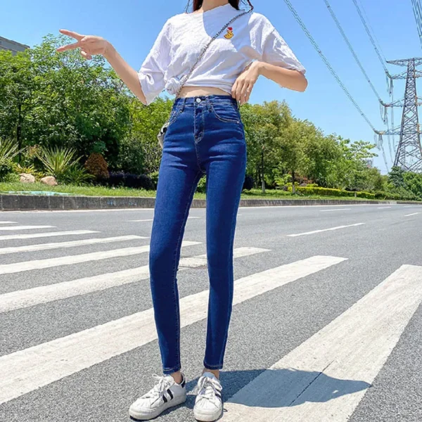 2023 Women's Warm Jeans Winter Warm Plushed Jeans Elastic Thickened Denim Pants Casual Trousers - Image 2