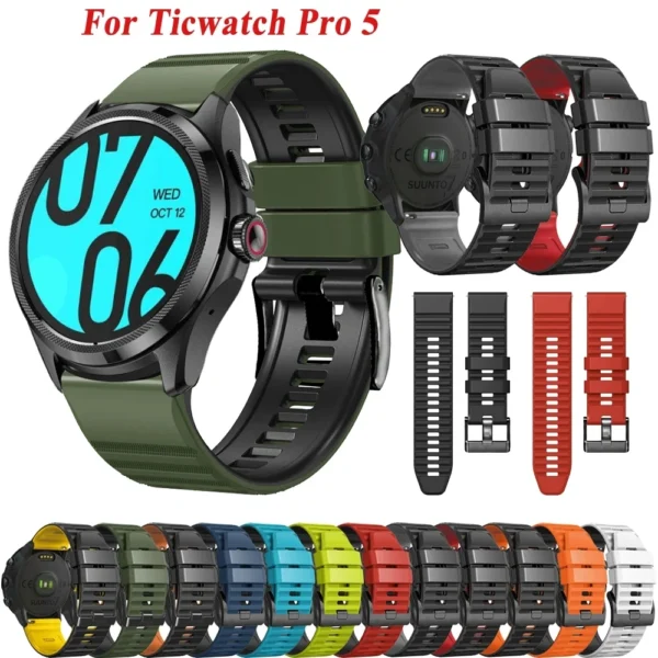 Smartwatch Band For TicWatch Pro 5 Replacement Watch Strap Silicone Bracelet Wristband Compatible For TicWatch Pro 5 Watchband