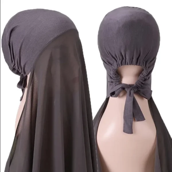 Muslim Instant Hijab Women Bonnet with Chiffon Shawl Head Scarf Cap Inner Headband Stretch Hijab Cover Headwrap Turbante - Image 4