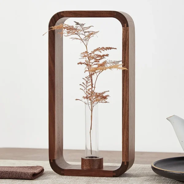 HeMu Rectangle Solid Wood Hydroponic Plant Retro Living Room Decoration Tea Room Dining Table Flower Arrangement Decoration Vase - Image 3