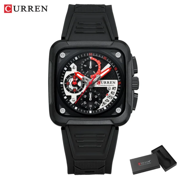 CURREN Men's Watches Brand Sporty Unique Square Dial with Chronograph Male Quartz Wristwatch with Silicone strap Waterproof - Image 9