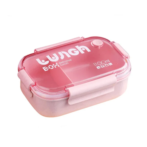 1100ml Wheat Straw Lunch Box, Student Lunch Box, Sealed/Divided Lunch Box with Tableware, Can be Microwave Heated - Image 5