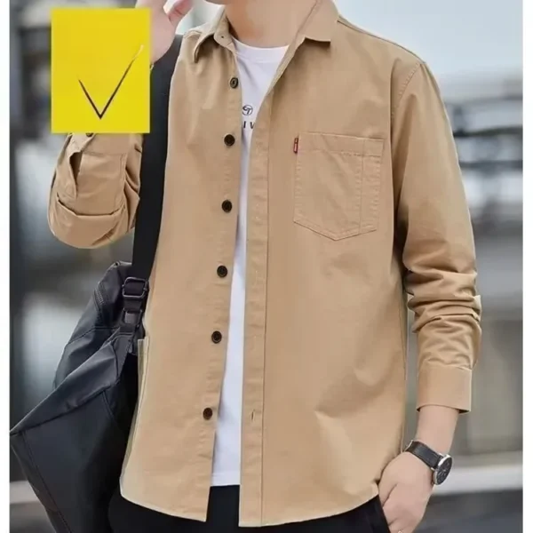 Men's Spring Casual Loose-fit Solid Color Workwear Shirt Jacket Trendy Streetwear For Teens - Image 7