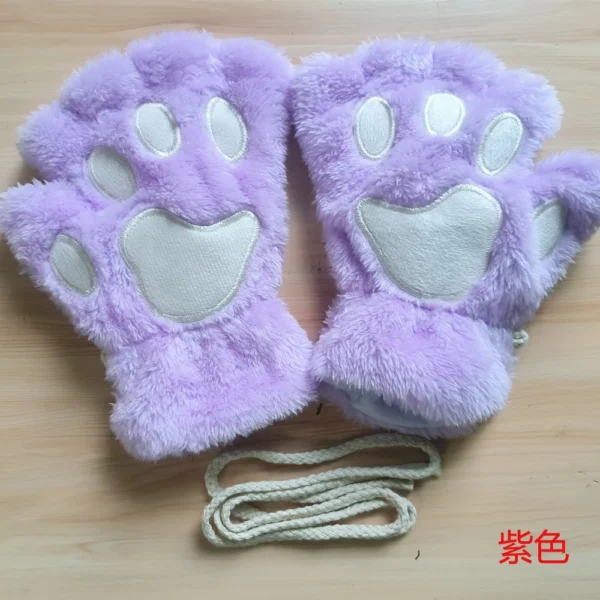 Lovely Plush Cat Claw Paw Gloves Plush Mittens Warm Soft Plush Short Fingerless Fluffy Bear Gloves Costume Half Finger Gloves - Image 8