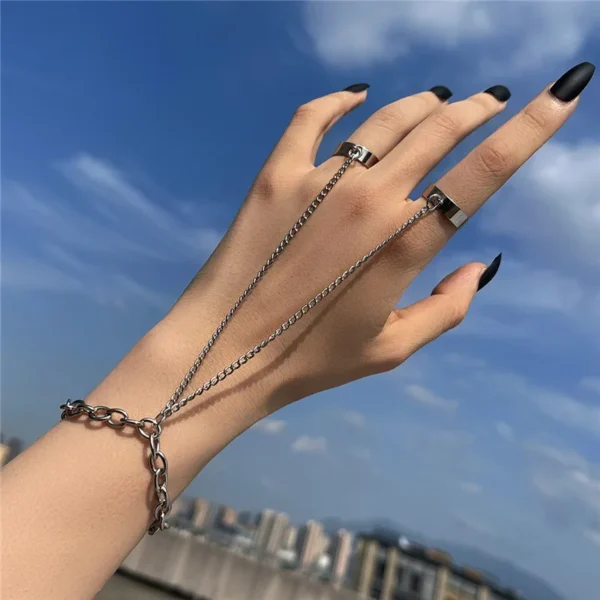 Punk Geometric Ring Bracelets with A One-piece Personality Hip-hop Silver Color Hand Back Chain for Women Men Fashion Jewelry - Image 5