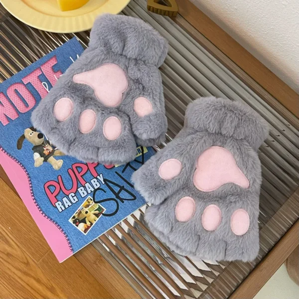 Lovely Plush Cat Claw Paw Gloves Plush Mittens Warm Soft Plush Short Fingerless Fluffy Bear Gloves Costume Half Finger Gloves - Image 12