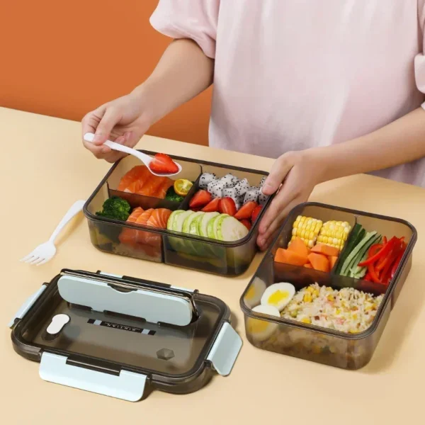 Compartment 1500ML Portable Lunch Box Kids Students Office Bento Box with Fork and Spoon Microwave Food Storage Container - Image 3