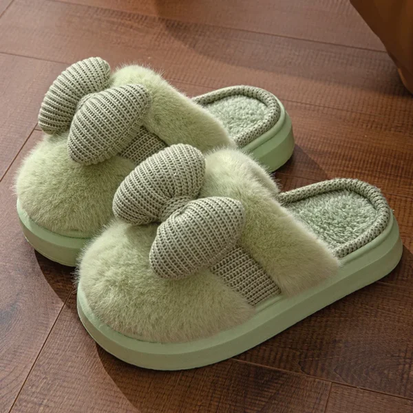 Women Fashion Plush Warm Bows Cotton Slippers Couple Winter New Thick Soft Sole Slides Men Indoor Floor Flat Home Non-slip Shoes - Image 5