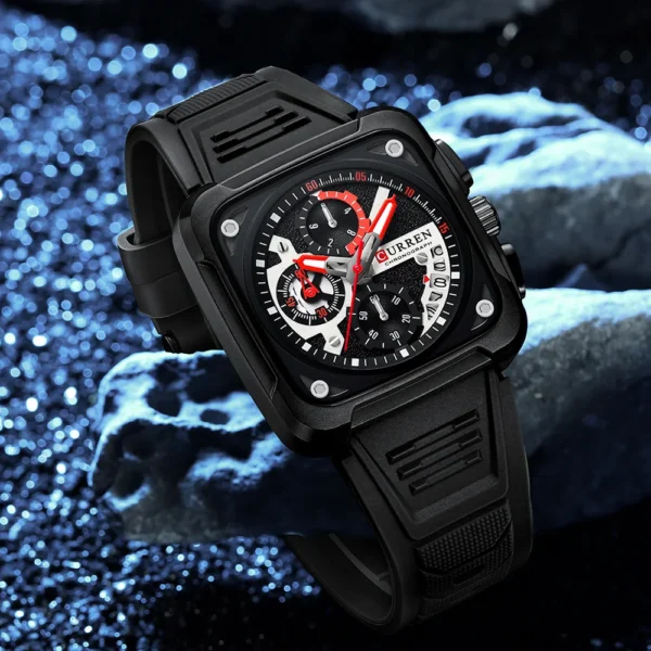 CURREN Men's Watches Brand Sporty Unique Square Dial with Chronograph Male Quartz Wristwatch with Silicone strap Waterproof - Image 6