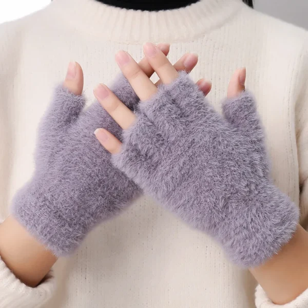 Winter Rabbit Fur Mittens Women Warm Gloves Feamle Girls Flip Plush Glove Fingerless Thicken Warm Mitten Work Gloves Half Finger - Image 11