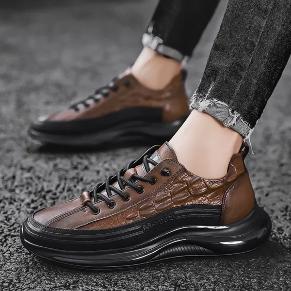 Men's Casual Shoes 2025 Fashion Thick Soled Shoes Low Top Brushed Business Work Shoes Crocodile Leather Shoe Platform Sneakers - Image 2