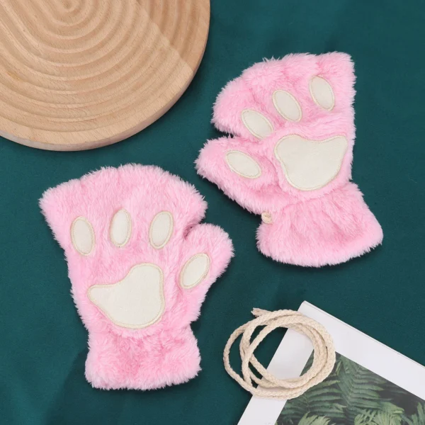 Lovely Plush Cat Claw Paw Gloves Plush Mittens Warm Soft Plush Short Fingerless Fluffy Bear Gloves Costume Half Finger Gloves - Image 9