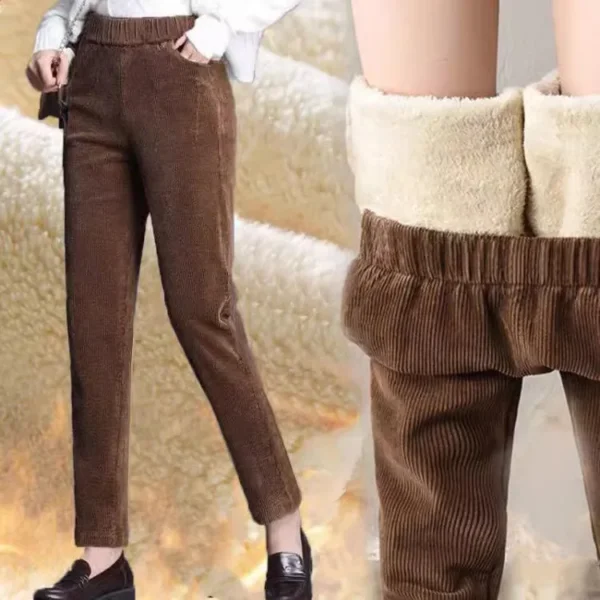 1pcs Women Autumn Winter Plush Thickening Casual Pants Corduroy Warm Pant Women's High Waist Leggings Haren Trousers