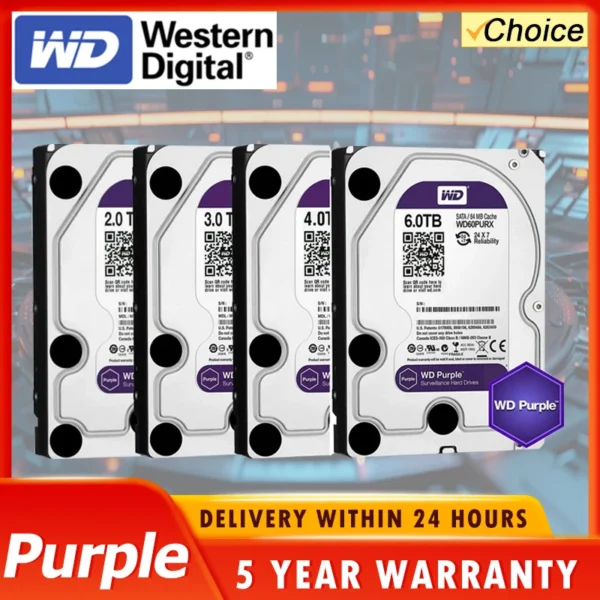 WD Purple 4TB 3TB 2T Surveillance HDD 64M Cache SATAIII 6.0Gb/s 3.5" Western Digital Internal Hard Drive 1T 500G 6TB HD Harddisk