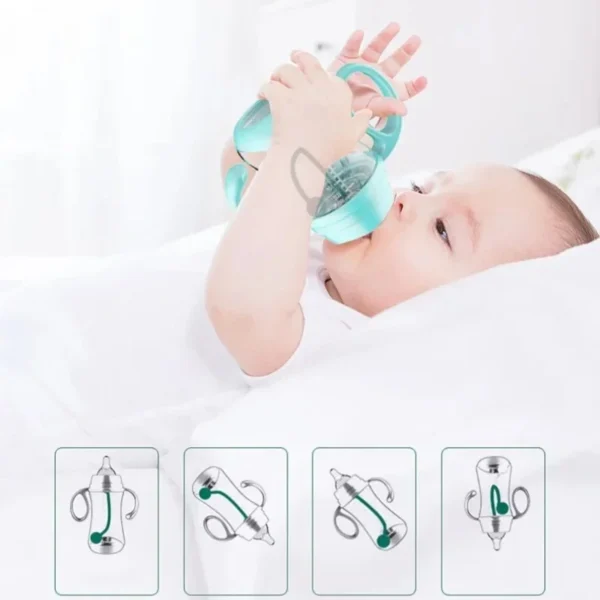 Baby Silicone Feeding Bottles Infant Drop-proof Milk Bottle with Straw Child Anti-hot Handle Drinking Bottle Baby Milk Feeding - Image 2