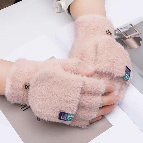 Plush Fingerless Gloves Female Winter Mitten Soft Warm Student Women Flip Gloves Outdoor Write Gloves Thickened Cold Protection - Image 3