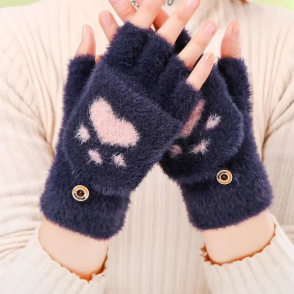 Thicken Women Warm Cat Gloves Fashion Girls Cat Claw Paw Plush Mittens Soft Plush Short Fingerless Half Finger Winter Gloves - Image 10