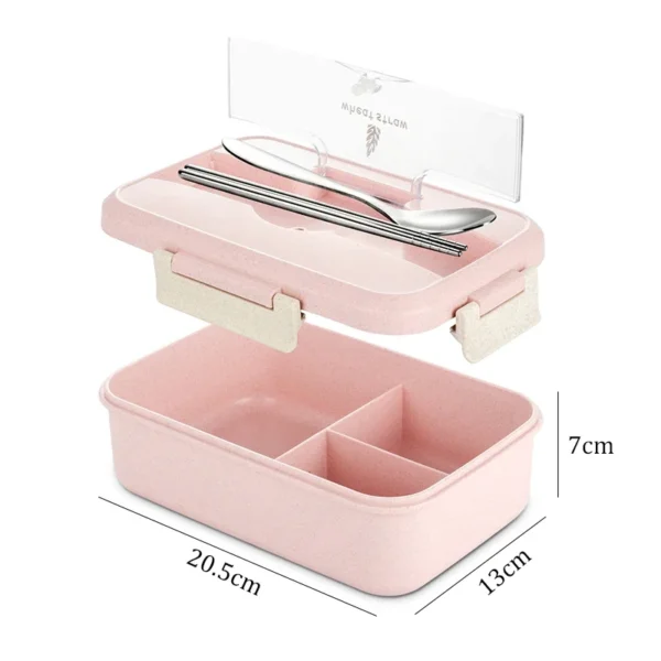 Microwave Lunch Box Wheat Straw Dinnerware with Spoon Chopsticks Food Storage Container Children Kids School Office Bento Box - Image 4