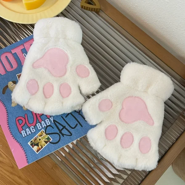 Lovely Plush Cat Claw Paw Gloves Plush Mittens Warm Soft Plush Short Fingerless Fluffy Bear Gloves Costume Half Finger Gloves - Image 13