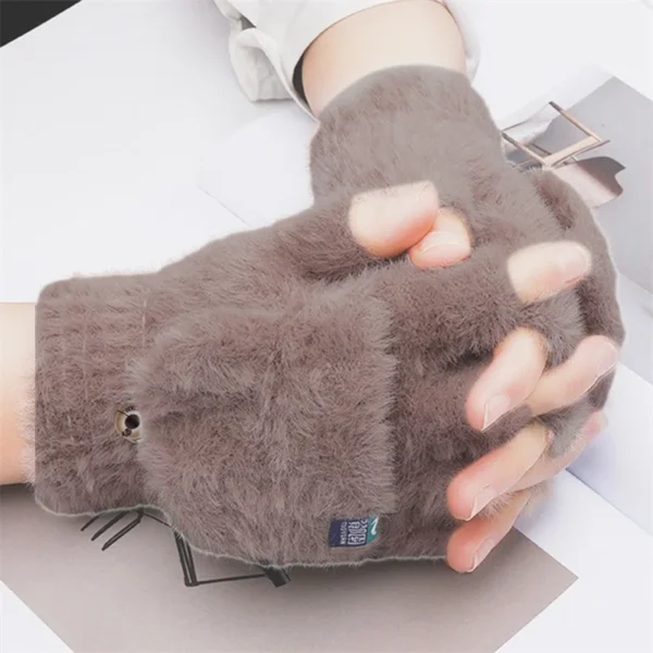 Winter Rabbit Fur Mittens Women Warm Gloves Feamle Girls Flip Plush Glove Fingerless Thicken Warm Mitten Work Gloves Half Finger - Image 4