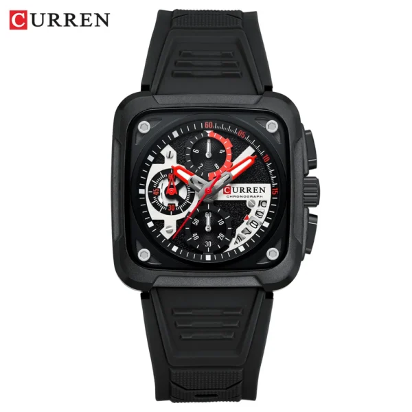 CURREN Men's Watches Brand Sporty Unique Square Dial with Chronograph Male Quartz Wristwatch with Silicone strap Waterproof - Image 12