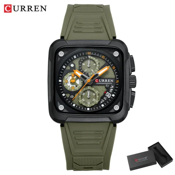 CURREN Men's Watches Brand Sporty Unique Square Dial with Chronograph Male Quartz Wristwatch with Silicone strap Waterproof - Image 8