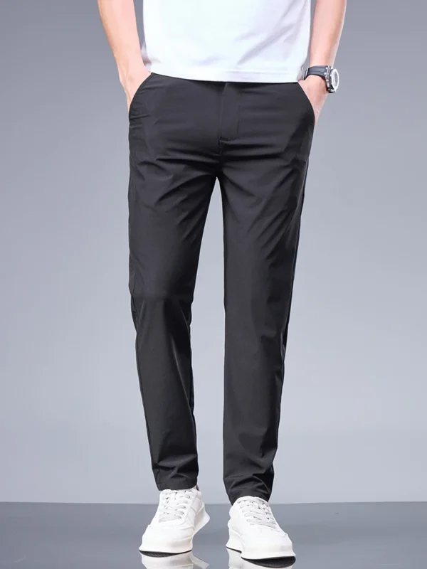 Summer New Business Ice Silk Pants Straight Elastic Waist Black Gray Trousers Breathable Simple Male Clothing Casual Suit Pants - Image 6