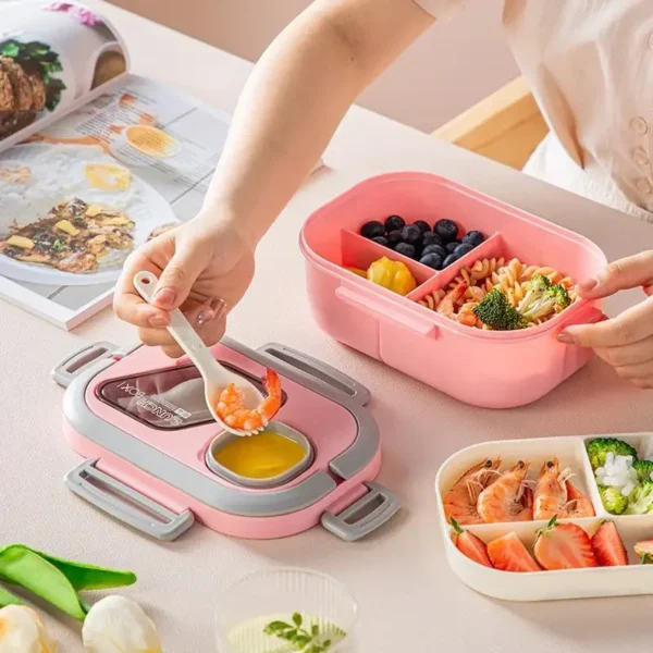 Portable Lunch Box Compartment Wheat Straw Bento Carrying Handle Box Reusable Tableware Containers Meal Snack Food Containers 라면 - Image 3