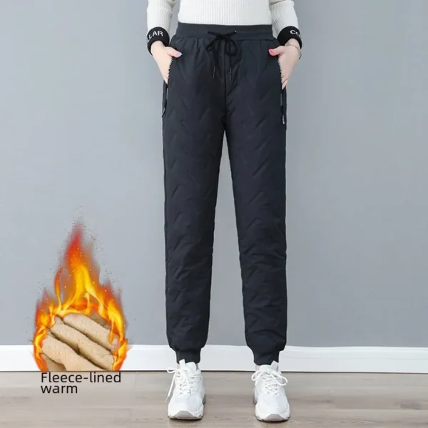 Thickened Fleece-lined Cotton Wadded Pants For Middle-aged Elderly Women Casual Winter Trousers Windproof Warm - Image 2