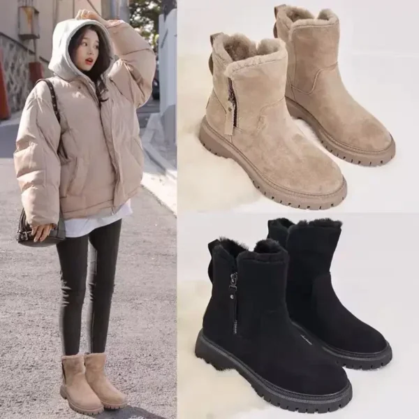 Winter New Women's Snow Boots Trendy Mid Top Plush Thickened Warm Cotton Shoes Leather and Wool Integrated Winter Women's Boots - Image 4