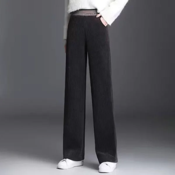 Fleecing Plush Thick Warm Letter Stripes High Waist Corduroy Straight OL Wide Leg Long Pant Women Winter Casual Trouser Clothing - Image 6