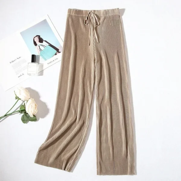 Women's High-waisted Slimming Bell Bottoms Solid Color Ice Silk New Style Elastic Waist Band Casual Trousers Summer Wholesale - Image 4